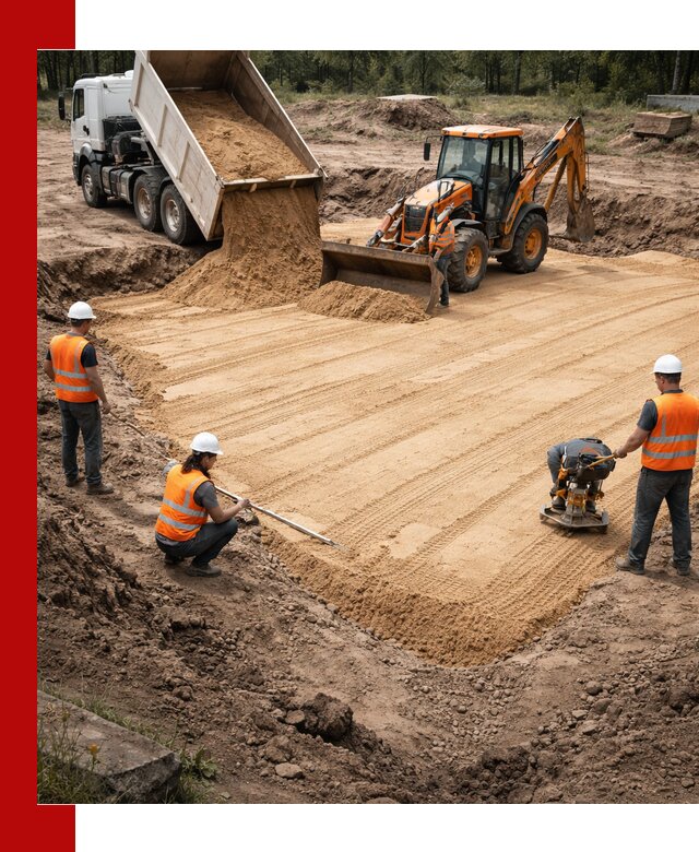 Устройство песчаной подушки для фундаментов и дорог в Балашове